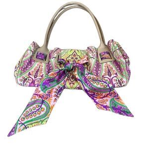 Echo like new cotton/silk/leather bag in beautiful purples/pinks/greens paisley